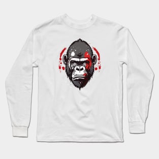 t-shirt design, gorilla with red paint splatters on its face, poster art Long Sleeve T-Shirt